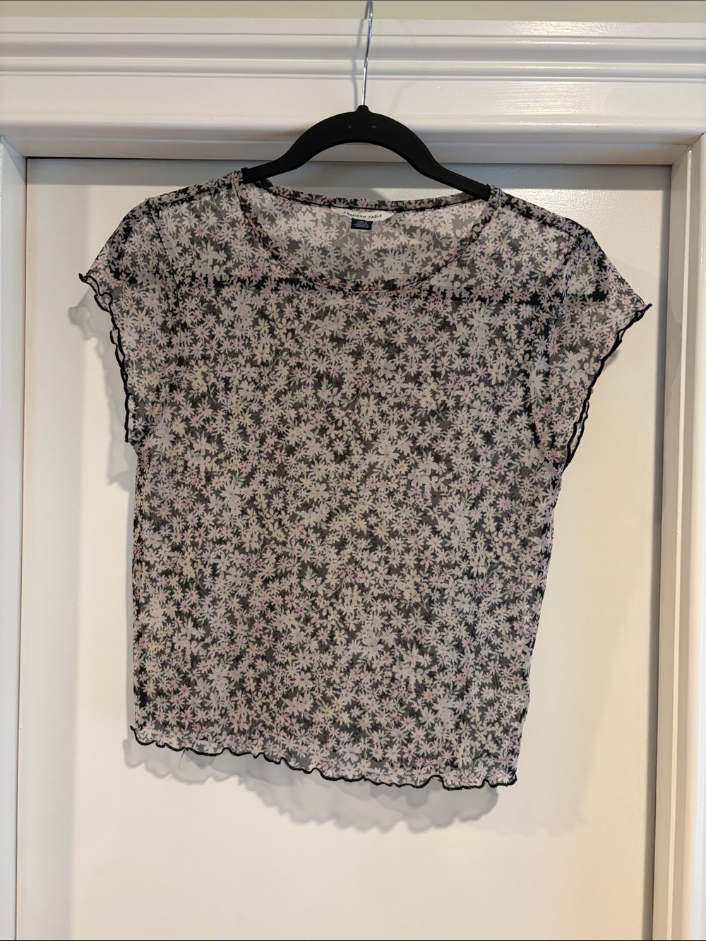 American Eagle Outfitters Sheer Floral Crop Top - Black & Pink